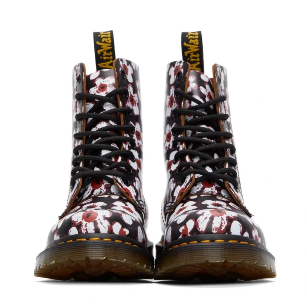 Dr. Martens Black Floral Patent Lace-Up Ankle Boots